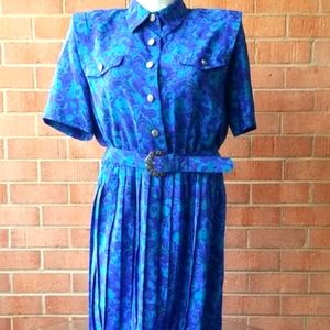 LESLIE FAY PLEATED BELTED DRESS